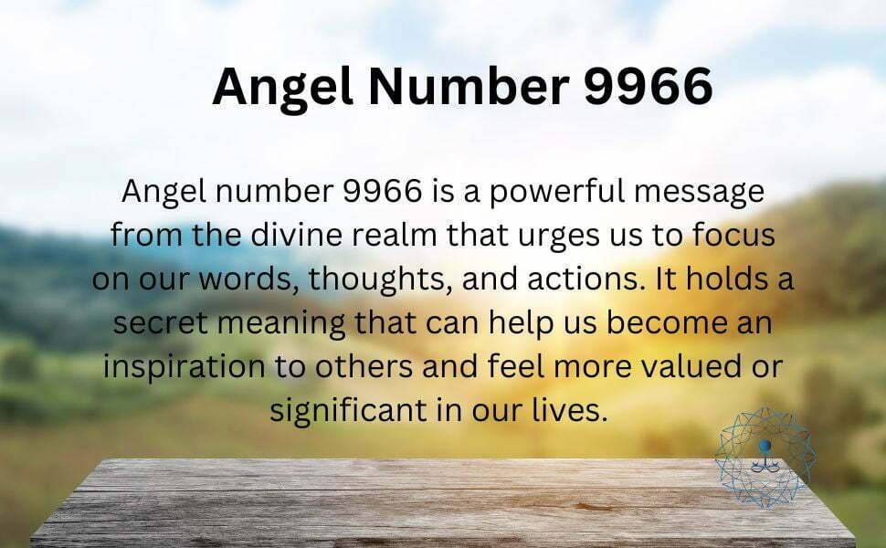 Angel number 9966 is a divine message emphasising the importance of focusing on our words, thoughts, and actions. Our words can shape our reality, and our thoughts can influence our emotions and actions.