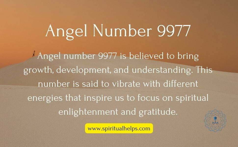 Angel number 9977 is a powerful and positive number believed to bring growth, development, and understanding. This number is said to vibrate with different energies that inspire us to focus on spiritual enlightenment and gratitude.