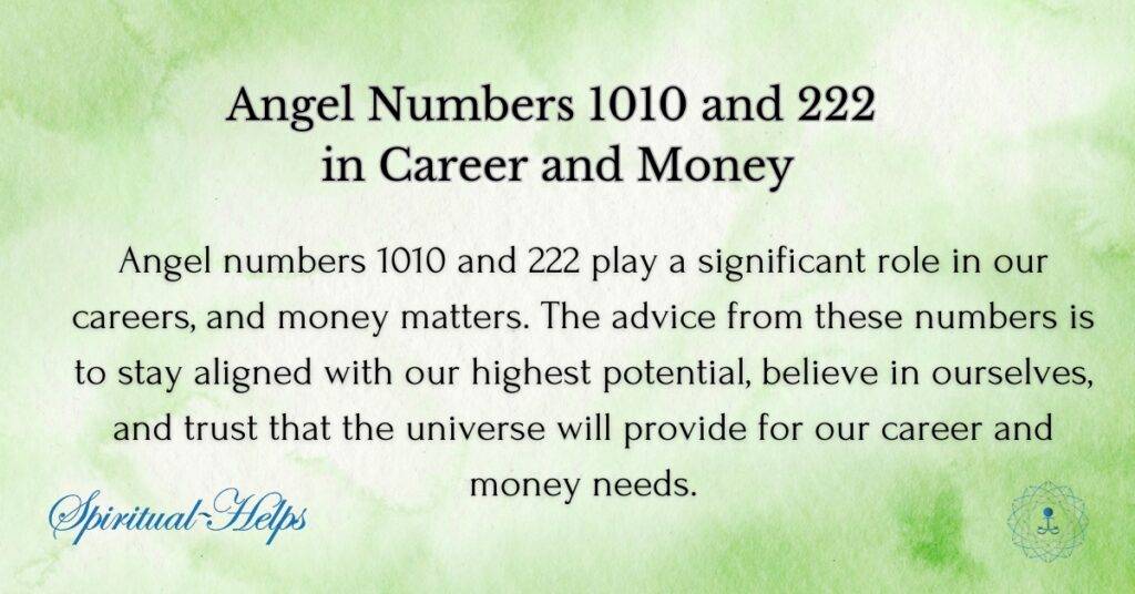 Angel Numbers 1010 and 222 in Career and Money