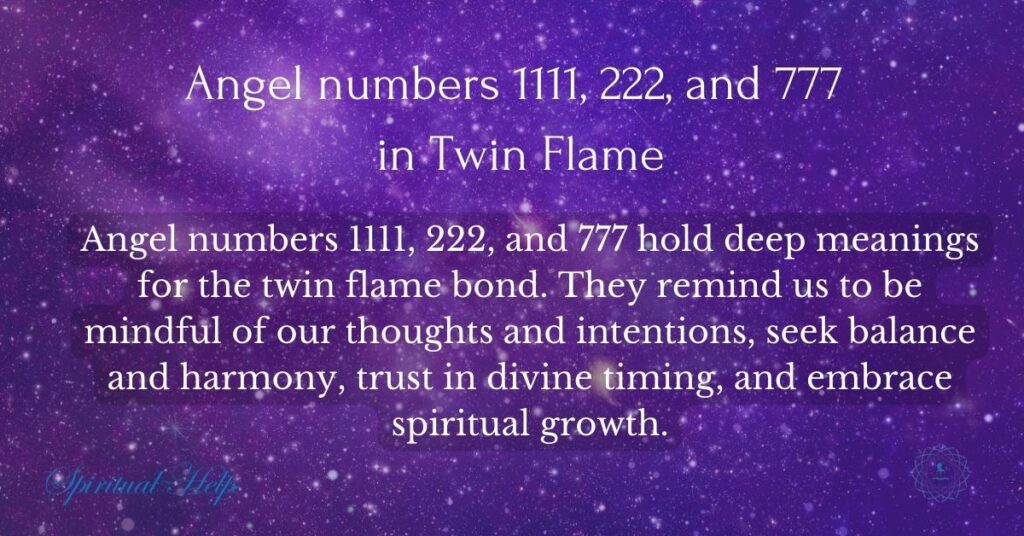 Angel numbers 1111, 222, and 777 in Twin Flame