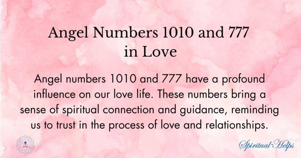 Angel Numbers 1010 and 777 in Love